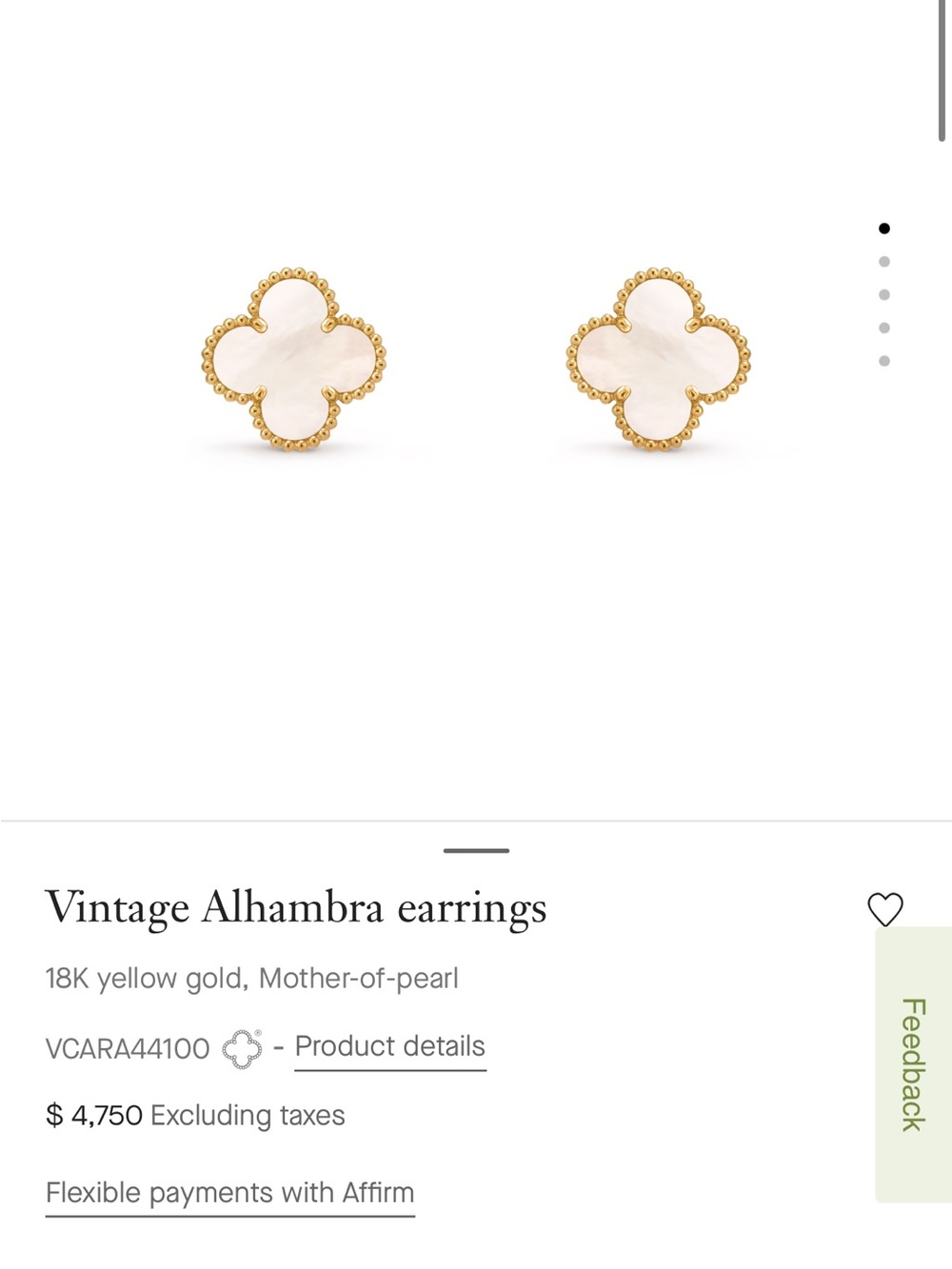 Van Cleef & Arpels Mother-of-Pearl Alhambra Stud Earrings in Yellow Gold